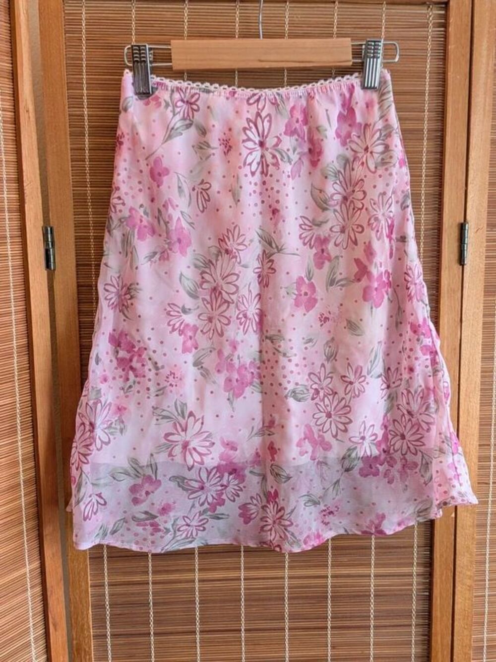 Vintage Y2K Amy Byer Pink Floral Mesh Midi Skirt - Coquette Fairy Mesh Size M
